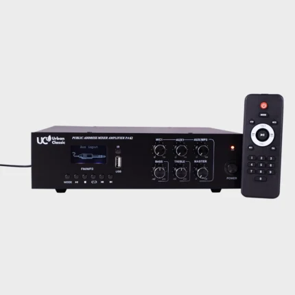 urban classic PA62 - 60Watts, Copper transformer 2 Mic Input, 2 Aux Input , Bluetooth, FM , USB (MP3, WMA playback), Pre Out , 4-16Ohm & 70/100V Speaker Output.