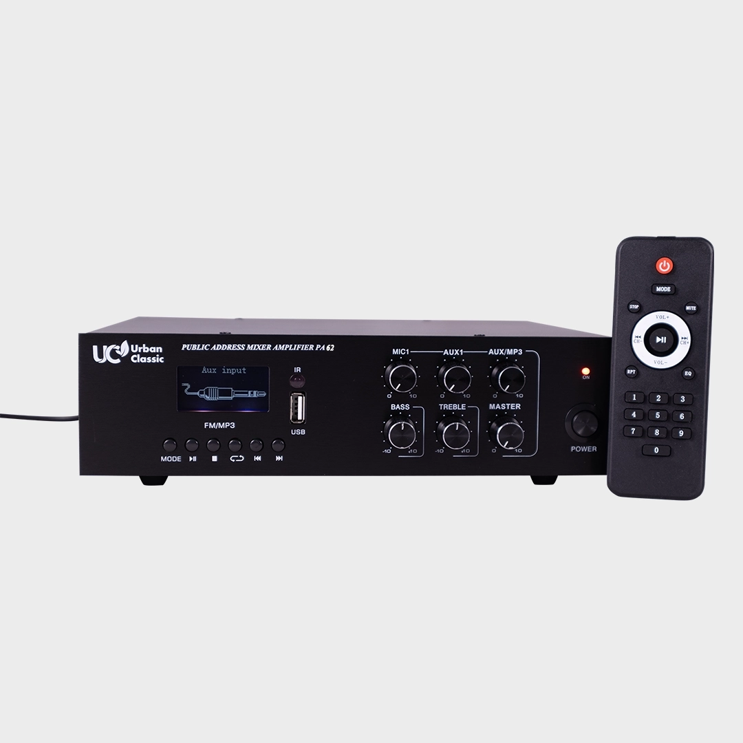 PA62-Compact-Mixing-Amplifier urban classic PA62 - 60Watts, Copper transformer 2 Mic Input, 2 Aux Input , Bluetooth, FM , USB (MP3, WMA playback), Pre Out , 4-16Ohm & 70/100V Speaker Output. - Image 1