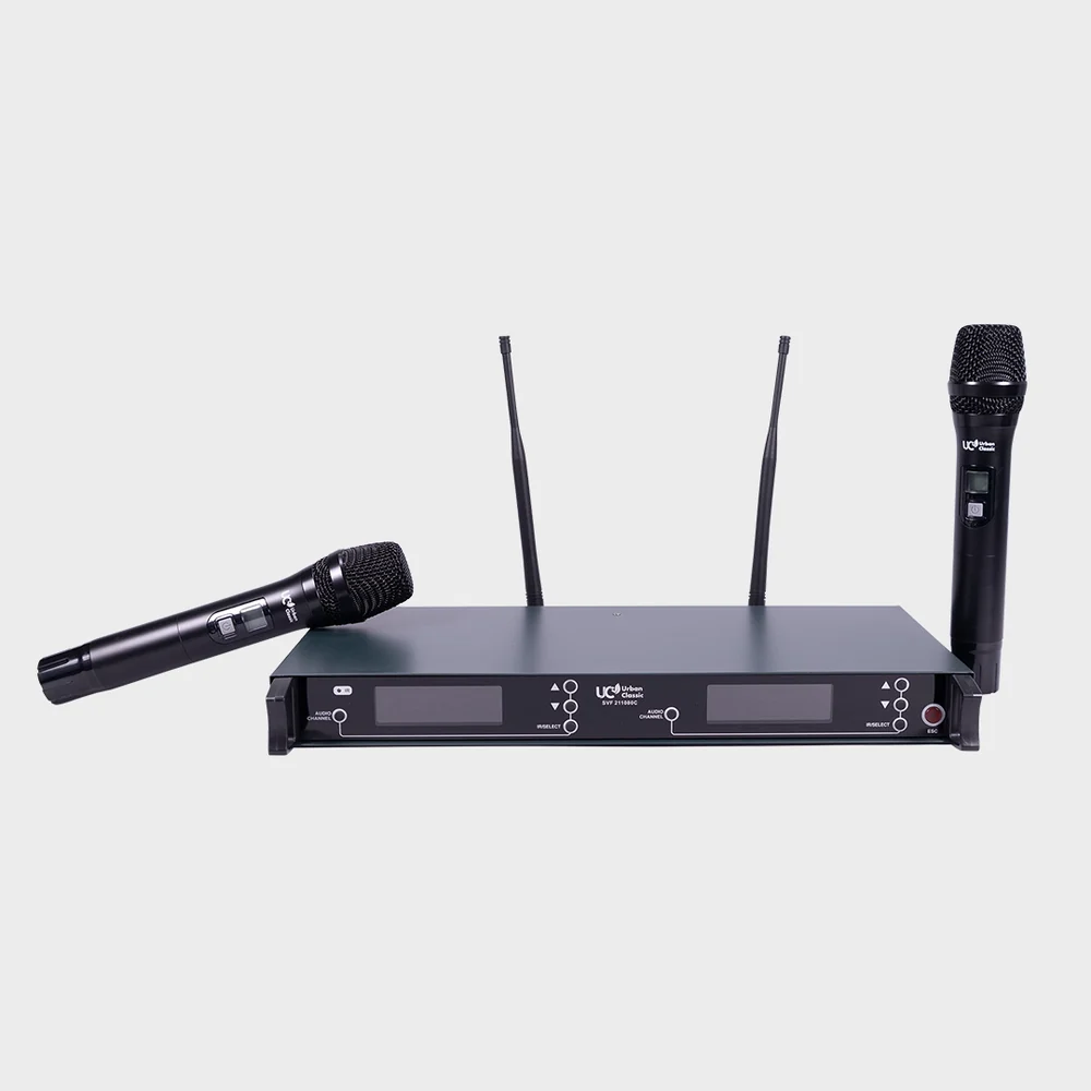 SVF211080-Wireless-Microphones Urban Classic SVF 211080 - Dual Handheld upto 90 mtsCoverage , UHF, Variable frequency, HISS Noise Cancelation 100+100 PreSet Channels - Image 1